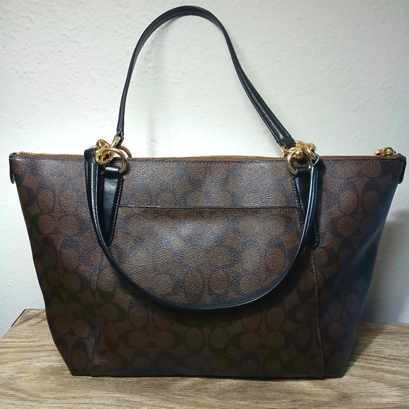 Coach Tote Bag In Signature Canvas & Leather Carryall Brown and black. - Picture 2 of 16